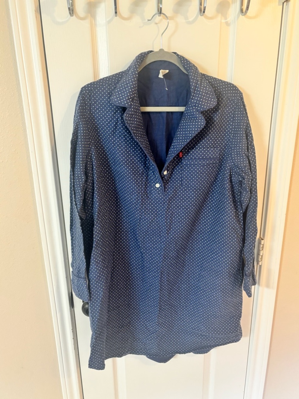 Levi’s Women’s XL‎ Navy Blue Polka Dot 100% Cotton Sleep Shirt Nightgown MooMoo
